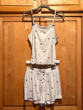 3 Piece White Polka Dot & Bow Pajama Set - Cami Top & Shorts & Pants